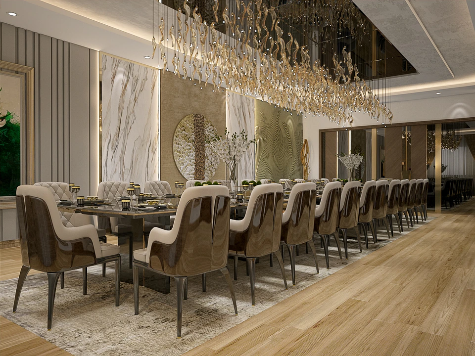 Care Beauty Residence — warm neutrals layered through marble, timber and brass