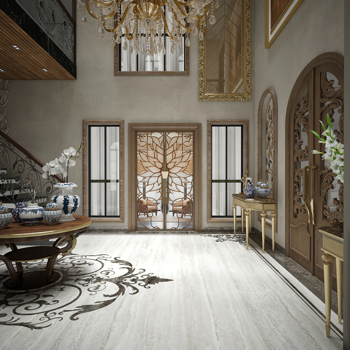Manzoor Residence — polished black, warm neutrals and golden light in dialogue